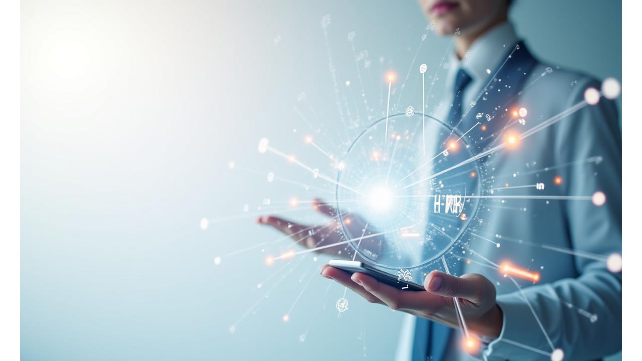 Digital interface showing automated HR processes and data insights, symbolizing efficiency