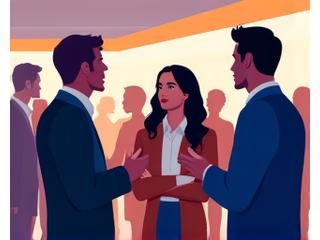Illustration of diverse group of professionals networking at an event, symbolizing industry connections.